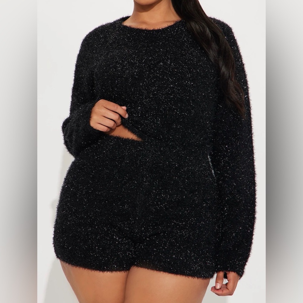 Black Fuzzy Shorts Set